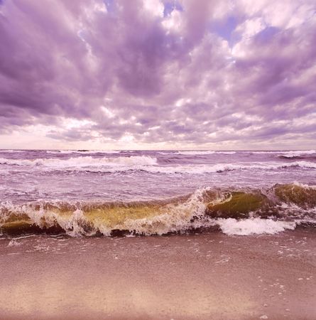 Coast of Baltic sea in windy weatherの写真素材