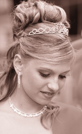 The blond girl with an evening hairdressの写真素材