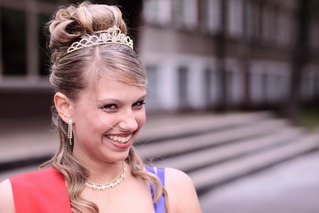 The blond girl with an evening hairdressの写真素材