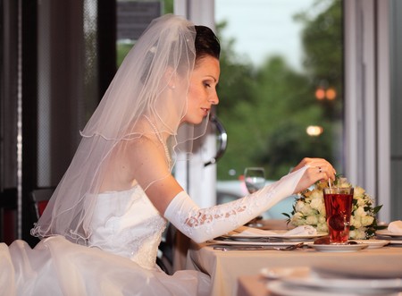 the bride  in restaurant,shallow DOF.の写真素材