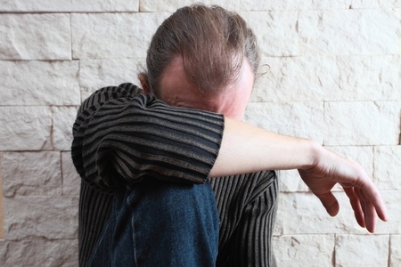 The thoughtful man anxious by problems.の写真素材