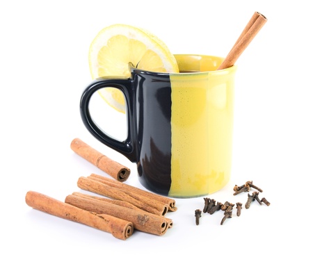 mulled wine and spices on a white background.の販売画像
