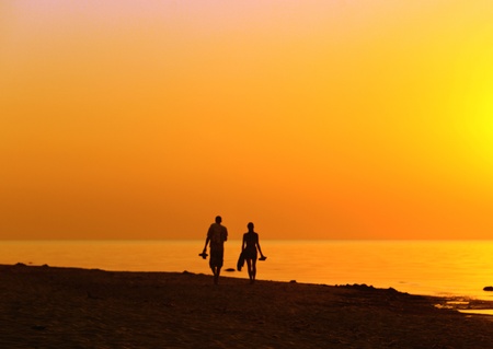 sunset on a sea beachの写真素材