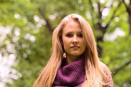 The young woman in park.の写真素材