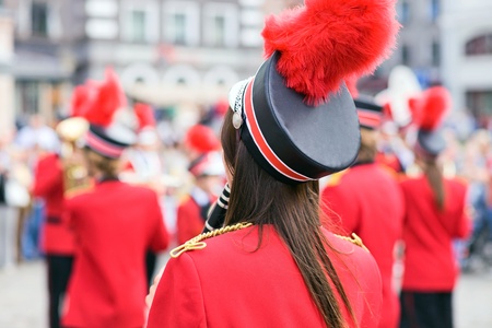 wind band in red uniform.の写真素材