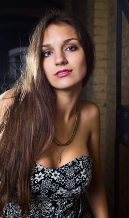 young beautiful woman in old city.の写真素材