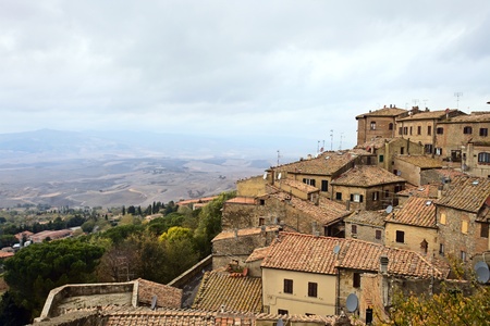 Cloudy day in October.Italy,Tuscany,Voltera.の写真素材