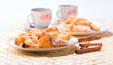 deep fried pastry with sugar and cinnamonの写真素材