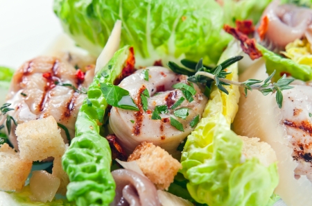 Caesar salad with grilled chicken fillet and greensの写真素材