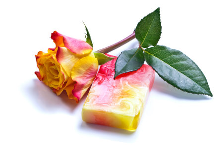 Rose scented soap isolated on a white backgroundの写真素材