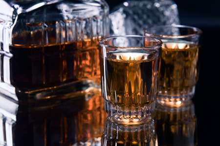 crystal glasses with whiskey 