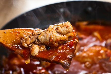 Stewed chicken with spices in a tomato sauceの写真素材
