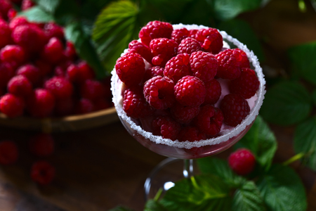 raspberry dessert with ripe juicy berriesの写真素材