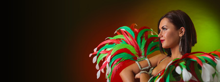 Beautiful woman in carnival costume. Beautiful professional  make-up , perfect headdress with...