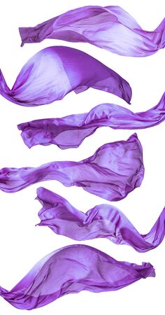 Smooth purple transparent cloth isolated on white background. の写真素材