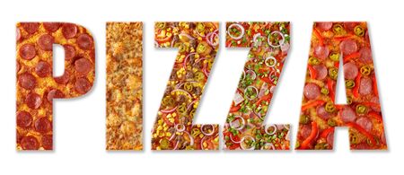 Inscription "pizza" isolated on a white background, saved clipping path.の写真素材