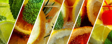 Collage of different alcoholic drinks and cocktails. Macro shot.の写真素材