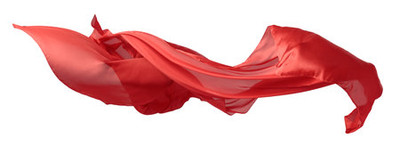 Smooth elegant red transparent cloth isolated on a white background. Texture of flying fabric.の写真素材