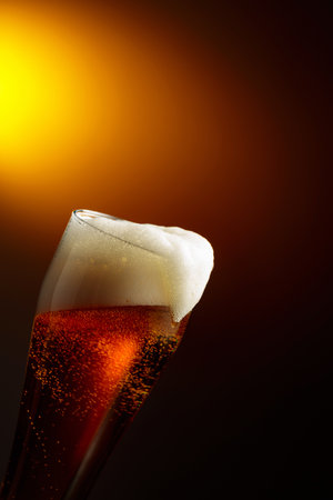 Beer in a tall glass. Copy space.の写真素材