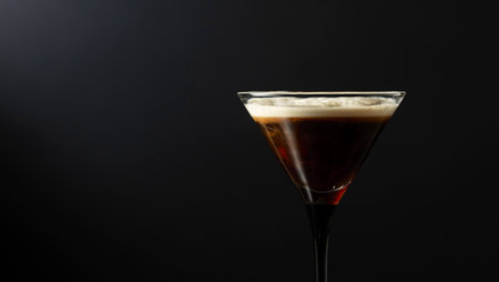 Espresso Martini drink on a black background. Copy space.