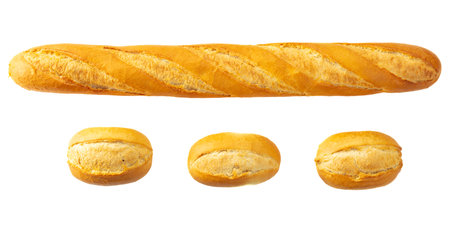 Baguette and French buns isolated on a white background.