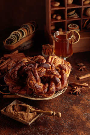 Homemade soft pretzels with cinnamon and sugar; traditional Scandinavian pastry, popular in Sweden, Norway, Denmark, and Estonia.の写真素材