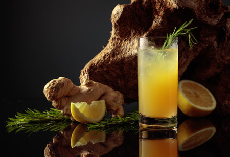 Ginger Ale or iced cocktail. Copy space.の写真素材