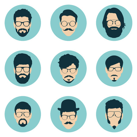 set of hipster avatars for social media or web site. man face icons. vector illustrationのイラスト素材