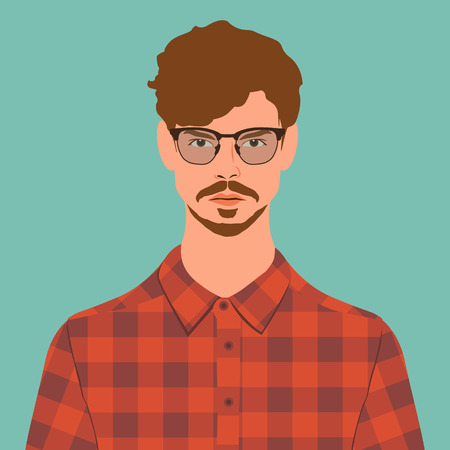 flat hipster character. stylish young guy with glasses. avatar icon. man vector illustration. eps10のイラスト素材