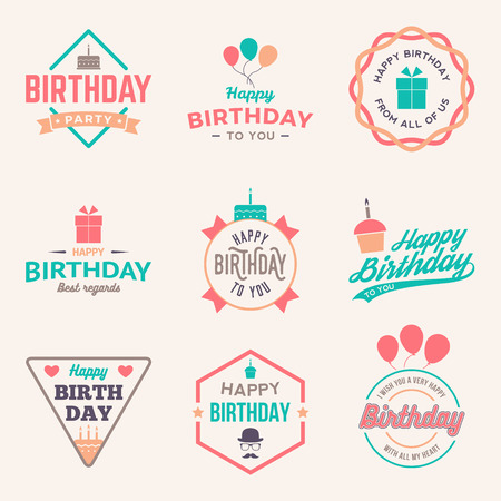 happy birthday vintage labels set. vector illustrationのイラスト素材