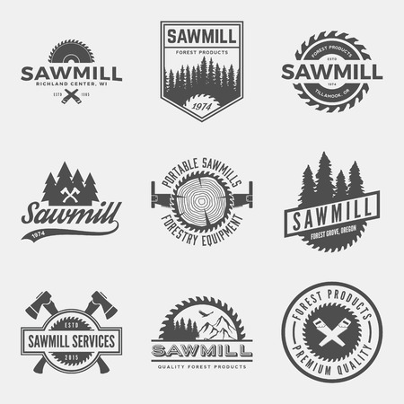 vector set of sawmill labels, badges and design elementsのイラスト素材