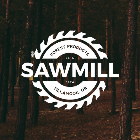 sawmill label on forest backgroundのイラスト素材