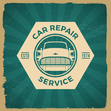 car repair service label on grunge background. vector eps10 illustrationのイラスト素材