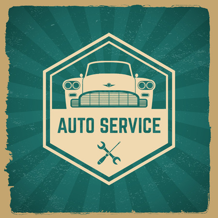 car repair service label on grunge background. vector eps10 illustrationのイラスト素材