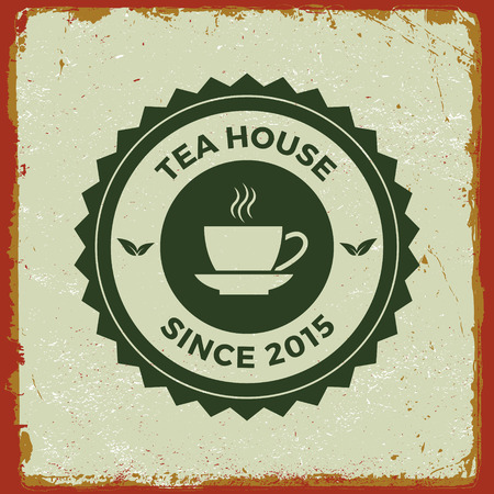 tea shop label on grunge background. vector illustrationのイラスト素材