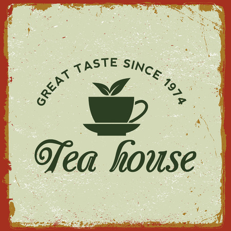 tea shop label on grunge background. vector illustrationのイラスト素材
