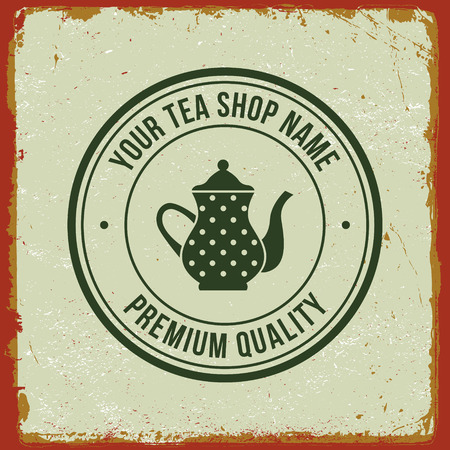 tea shop label on grunge background. vector illustrationのイラスト素材