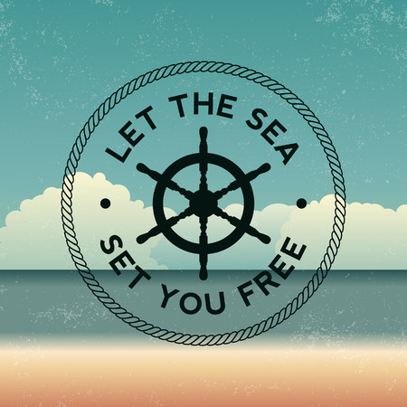 summer emblem on beach background with grunge textureのイラスト素材
