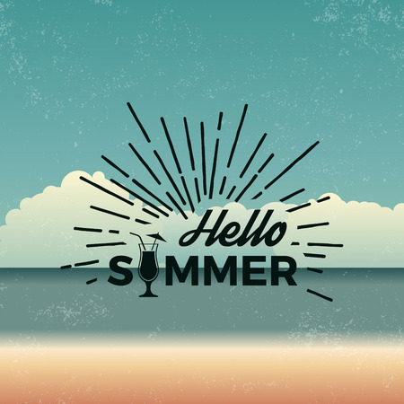 summer emblem on beach background with grunge textureのイラスト素材