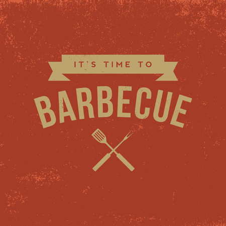 barbecue badge on red  grunge backgroundのイラスト素材