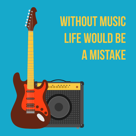 music background with electric guitar and amplifier. flat style vector illustrationのイラスト素材