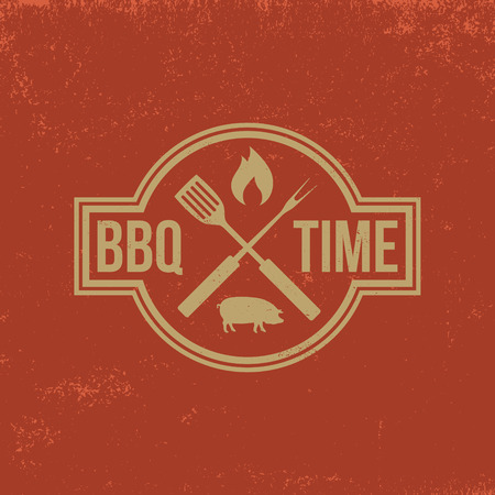 barbecue badge on red  grunge backgroundのイラスト素材