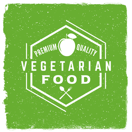 Vegetarian restaurant emblem vegan food logotype template.のイラスト素材