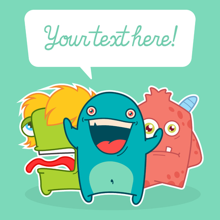 Invitation card design with cute monsters. vector illustrationのイラスト素材