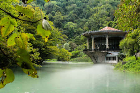 unusual house in the forest near the lakeのeditorial素材