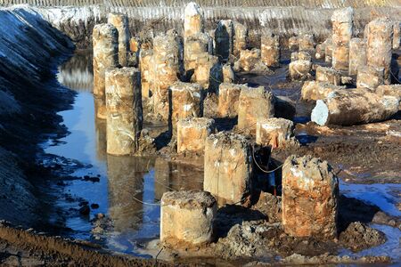 Installation of foundation piles for the construction of a skyscraper, Sihanoukville, Cambodia, Southeast Asiaの写真素材
