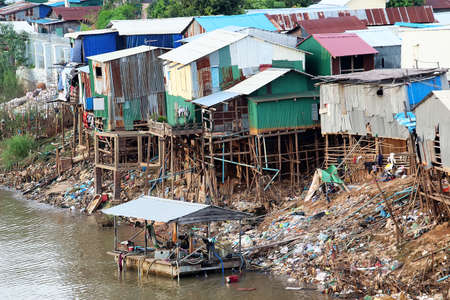 Trash problem in Phnom Penh, 8, Riverの写真素材