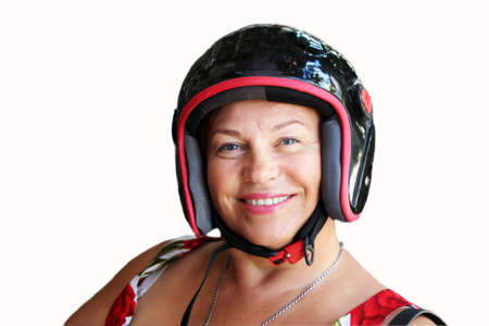 Woman in motorcycle helmet, sunglasses and protective mask 4の写真素材