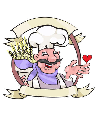 Happy baker holding breads in the kitchenのイラスト素材