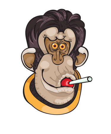 Cute Monkey with candy on a dot background.Vectirのイラスト素材